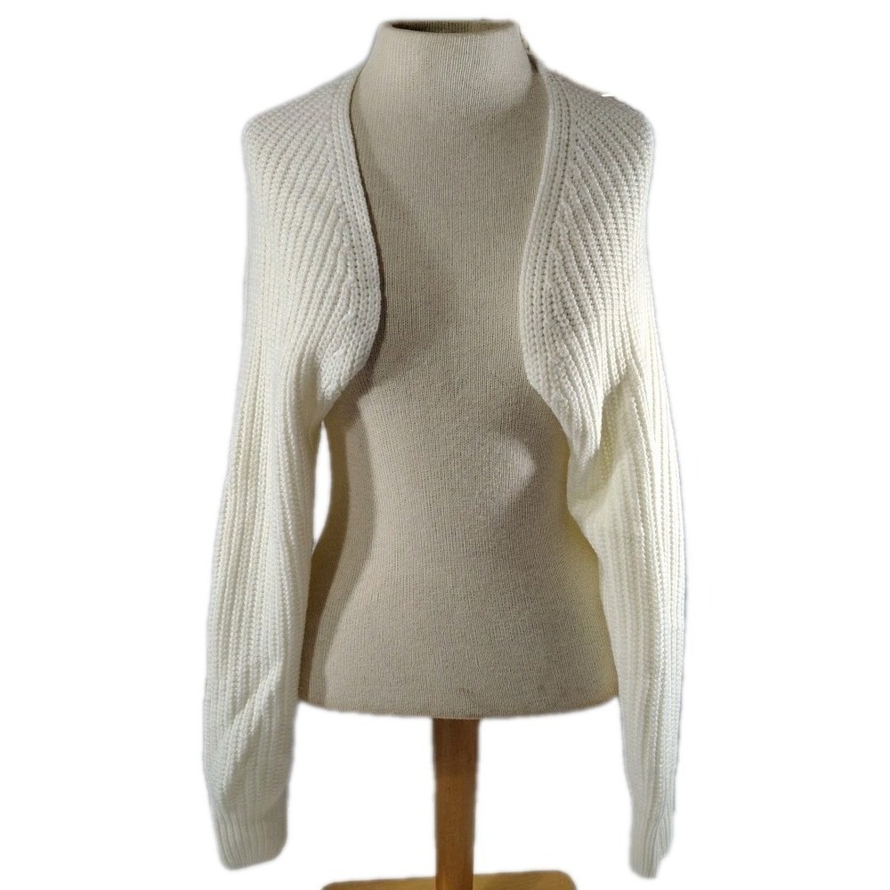 Knit Cardigan Bolero Shrug Ladies S CreamLightweight Open Cropped Dressy Long Sl